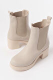 5109-3056 Bej Lastikli  Kalın Topuklu Günlük Kadın Bot