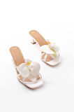 S-622 Beyaz Orkide Detaylı İnce Topuklu Kadın Terlik