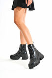 Fz-2550 Siyah Rugan Yüksek Tabanlı Bağcıklı Fermuarlı Günlük Kadın Bot