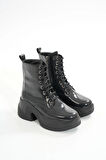 Fz-2550 Siyah Rugan Yüksek Tabanlı Bağcıklı Fermuarlı Günlük Kadın Bot
