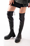 236-2194 Siyah Streç Diz Üstü Fermuarlı Günlük Kadın Çizme