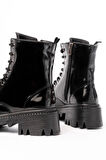 868-356 Siyah Rugan Bağcıklı Fermuarlı Günlük Kadın Bot