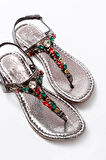 152-1110 Platin Multi  Taşlı Parmak Arası Kadın Sandalet