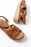 730-138 Taba Örgü Hakiki Deri Ortopedik Taban Kadın Sandalet