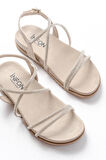 1001-1105 Bej Gümüş Taşlı Günlük Kadın Sandalet