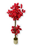 Lüx Koyu Kırmızı Bahar dalı 100 cm 12x12 Metal Saksı