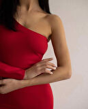 Kadın Omuz Dekolteli Kırmızı Mini Elbise