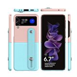 Samsung Galaxy Z Flip 4 Katlanır 2 Renkli Parmak Tutuculu Deri+Silikon Kılıf 