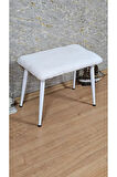 Tedy Kumaşlı 60 cm x 38 cm  Beyaz Sivriltme Ayaklı Oturak