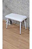 Tedy Kumaşlı 60 cm x 38 cm  Beyaz Sivriltme Ayaklı Oturak