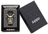Zippo Horned Skull and Inverted Pentagram in Coffin - Classic Gray Dizayn Çakmak