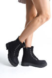 Kadın Siyah Bağcık Ve Fermuarlı Kaymaz Taban Bot