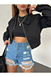 FERMUARLI CROP KOT CEKET