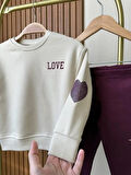 YENİ SEZON LOVE İŞLEMELİ SWEATSHIRT VE TAYT ALT ÜST TAKIM 