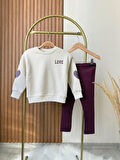 YENİ SEZON LOVE İŞLEMELİ SWEATSHIRT VE TAYT ALT ÜST TAKIM 