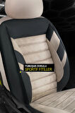 Opel Frontera  Uyumlu 5 KOLTUK TAM SET ZEBRA SERİSİ TAM SET TAY TÜYÜ OTO KOLTUK KILIFI BEJ-SİYAH