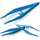 Penset 13 cm Plastik Mavi - Küt Uçlu Dişli Düz Cımbız - 100 Adet Toptan Set