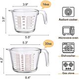 Kulplu Cam Beher 1000ml - Dayanıklı Cam - Birden Fazla Ölçüm Taksimatı İçerir (ml,dL,OZ,cup)