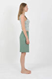 Kadın Kalın Askılı Pamuk Penye Şortlu Crop Takım SuYeşili