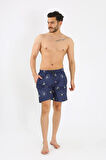 Erkek Desenli Fermuar Cepli Deniz Şortu Lacivert