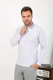 Erkek Polo Yaka Uzun Kol Penye Pijama Takımı Gri