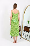 Kadın İp Askılı Uzun Parlak Micro Elbise Gecelik Yeşil