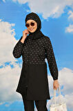 Kadın Pantolonlu Desenli Tam Tesettür Mayo Siyah