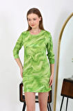 Kadın Micro Kumaş Mini Parlak Elbise Yeşil