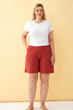 Kadın Kiremit Rengi Rahat Kalıp Cepli Şort