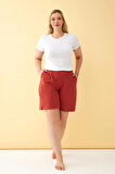 Kadın Kiremit Rengi Rahat Kalıp Cepli Şort