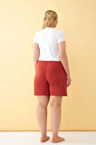 Kadın Kiremit Rengi Rahat Kalıp Cepli Şort