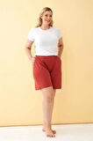 Kadın Kiremit Rengi Rahat Kalıp Cepli Şort