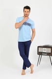 Erkek Pamuk Kısa Kol Pijama Takım Mavi