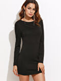 B101321 Sırt Dekolteli Uzun Kollu Mini Elbise
