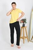 Kadın Kısa Kol Pamuk Penye Pijama Takım Sarı