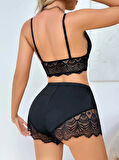 Kadın Siyah Dantel Detaylı Şortlu Pijama Takımı 5054