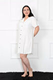 Büyük Beden Dokuma Düğmeli Beyaz Tunik Gecelik