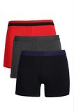Erkek Penye 3'lü Boxer Kırmızı-Füme-Lacivert