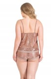 Büyük Beden Vizon Jakarlı Babydoll Şort Takımı