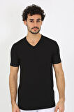 Erkek V Yaka Siyah Penye Atlet