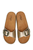 SIB213610 Kifidis-Natura Kadın Anatomik Deri Terlik 36-41 Altın/Gold