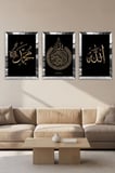 Gümüş Aynalı Pleksi Çerçeveli Allah Muhammed Lafzı Dini Üçlü Mdf Tablo Seti