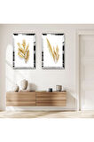 GÜMÜŞ AYNALI PLEKSİ ÇERÇEVELİ BEYAZ ARKA PLANLI GOLD ÇİÇEK İKİLİ MDF TABLO SETİ