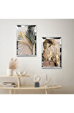 GÜMÜŞ AYNALI PLEKSİ ÇERÇEVELİ MODERN BTİKİLER DEKORATİF İKİLİ MDF TABLO SETİ