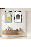 GÜMÜŞ AYNALI PLEKSİ ÇERÇEVELİ MİNİMALİST MODERN ŞEKİLLER İKİLİ MDF TABLO SETİ