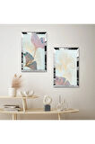 GÜMÜŞ AYNALI PLEKSİ ÇERÇEVELİ MODERN SOYUT GÜL İKİLİ MDF TABLO SETİ