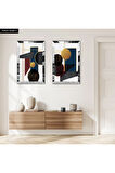 GÜMÜŞ AYNALI PLEKSİ ÇERÇEVELİ BEYAZ ARKA PLANLI MODERN MİNİMALİST ŞEKİLLER İKİLİ MDF TABLO SETİ