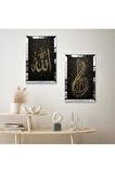 GÜMÜŞ AYNALI PLEKSİ ÇERÇEVELİ PIRILTILI ALLAH LAFZI VE ELİF VAV HARFİ İKİLİ MDF TABLO SETİ