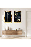 GOLD AYNALI PLEKSİ ÇERÇEVELİ SİYAH ARKA PLANLI ELİFLAMMİM İKİLİ MDF TABLO SETİ