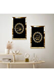 GOLD AYNALI PLEKSİ ÇERÇEVELİ SİYAH ARKA PLANLI ALLAH VE MUHAMMET LAFZI İKİLİ MDF TABLO SETİ